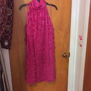 Eliza J Fuchsia Hot Pink Sleeveless Halter Neck Mini Dress Sequins Size 14